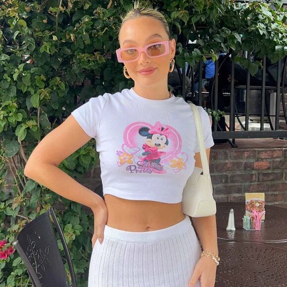 Disney Minnie Mouse Sitting Pretty Cropped Tee White - Princess Polly - Picture 1 of 6